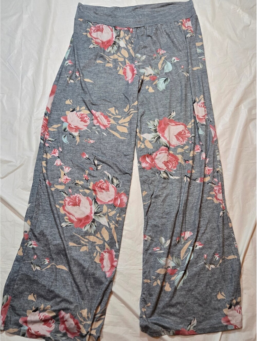 Old Navy Women's Floral Wide Leg Palazzo Pants Gray Pink Rose Pull On
